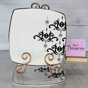 Target ARCTIC SOLSTICE DAMASK Black Scroll Square Platinum  Dinner Plates Set 2